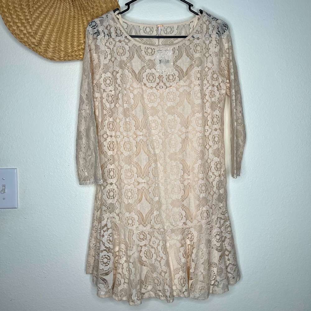 Free People Lace long sleeve mini dress NWT
